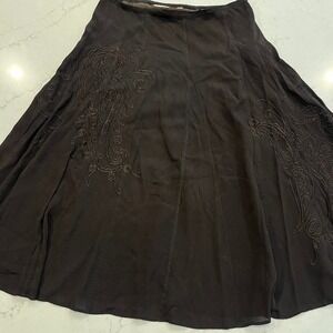 Coldwater Creek Brown Embroidered A-Line Midi Skirt XL Dark‎ Academia Witchygoth